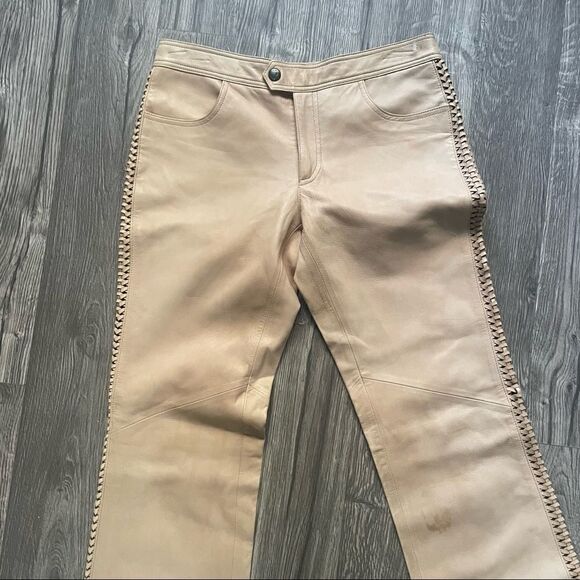Harley Davidson Vintage Tan Leather Lace Up Pants - Picture 8 of 15